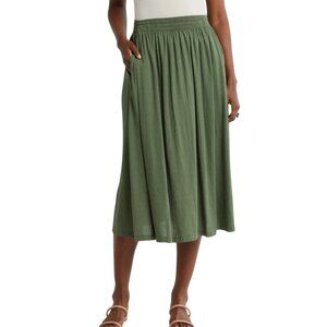 NWT CASLON Linen Pull On Skirt Green Medium